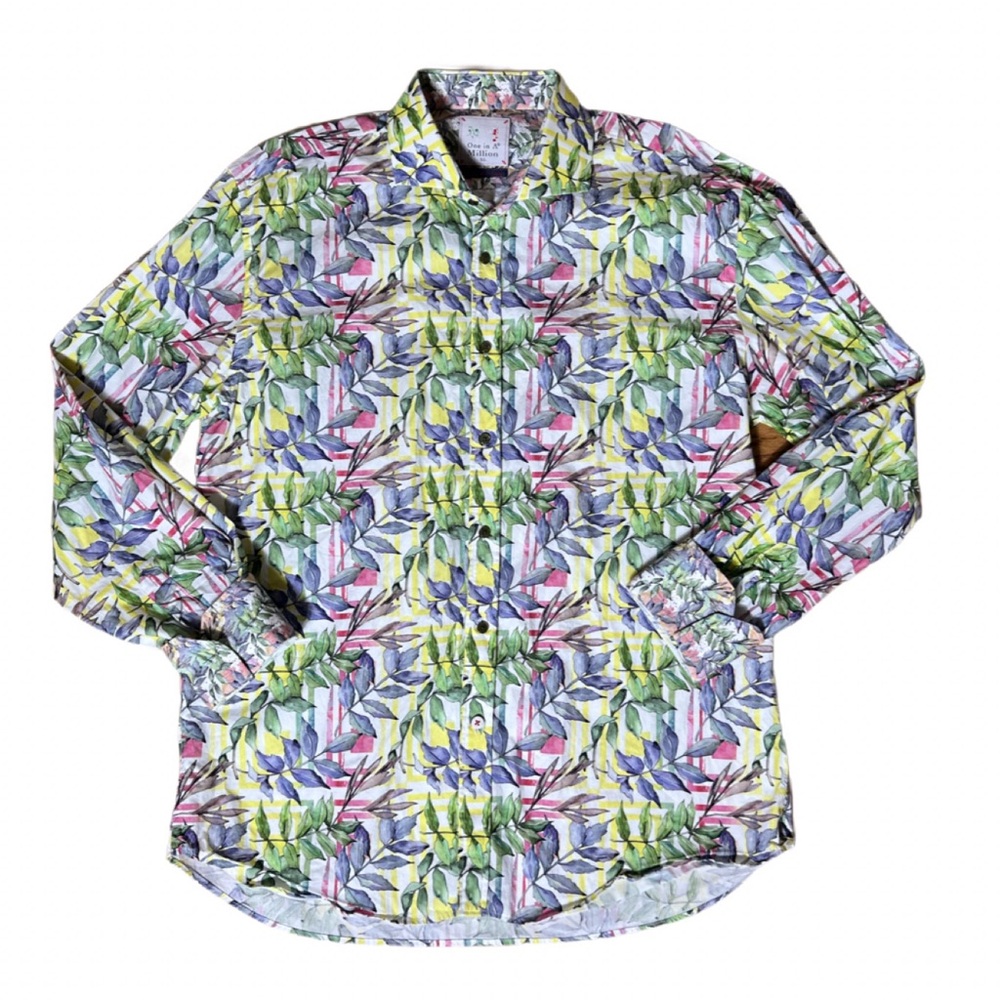 ☀️ One in a Million made in Italy Mens tropical button down custom cuffs XL